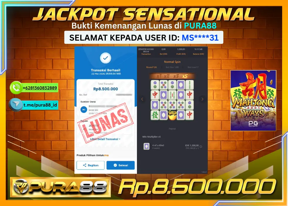 PURA88 JACKPOT MAHJONG WAYS Rp 8.500.000,- LUNAS